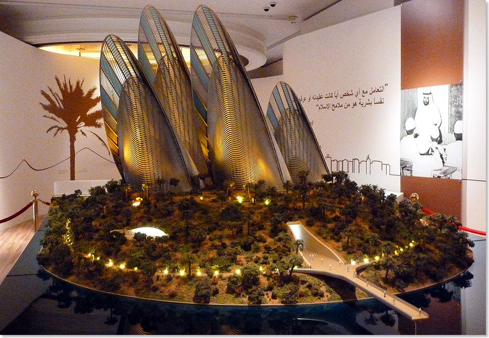 Wird 
	2014 erffnet und alle Bauwerke der Stadt berragen: Das Zayed National 
	Museum in Abu Dhabi, hier als Modell ausgestellt, erzhlt die Geschichte der 
	Region