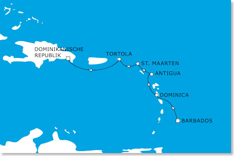 Die Route dieser MEIN SCHIFF 1-Reise im Februar 2013 durch die nrdliche Karibik.