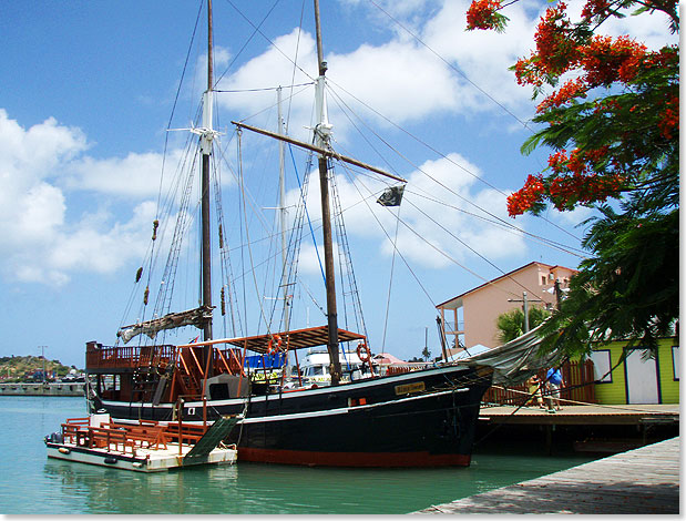 Das historische Piratenschiff BLACK SWAN im Hafen von St. John's gehrt seit 2006 zu den beliebtesten Fotomotiven der Hauptstadt. Der Zweimastenschoner wurde 1920 in Dnemark gebaut, hie frher MOTORFYRSKIB NR. IV und war bis 1970 ein aktives Feuerschiff.