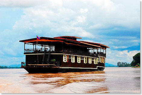 Das intime Mekong-Kreuzfahrtschiff VAT PHOU hat nur zwlf Kabinen.