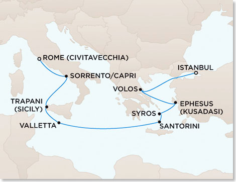Ihre Reiseroute Mediterranean Relics mit der MS SEVEN SEAS MARINER