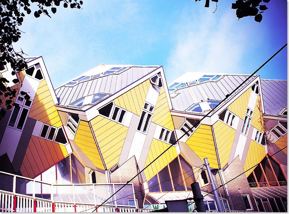 Die 1986 entstandenen Kubushuser im Stadtteil Blaak sind das berhmteste Beispiel fr die moderne Architektur Rotterdams.
