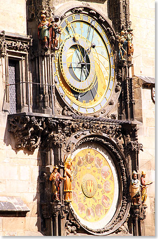 Die berhmte Astronomische Uhr am Rathausturm.