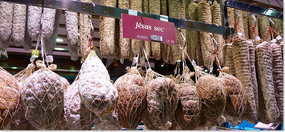 Dauerwrste von Wildschwein und Schwein heien in Frankreich Saucisson sec oder Jesus-Wrste  wie hier in Lyon.