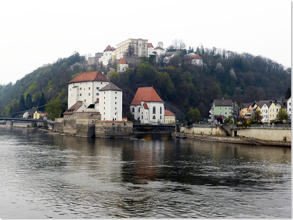 Das Drei-Flsse-Eck in Passau, wo die Ilz und der Inn in die Donau mnden. 