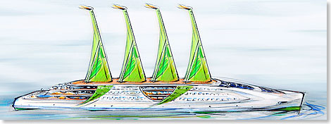 Green Sailing, Hamburg, plant grnes Kreuzfahrtschiff mit neuartigen Segeln.