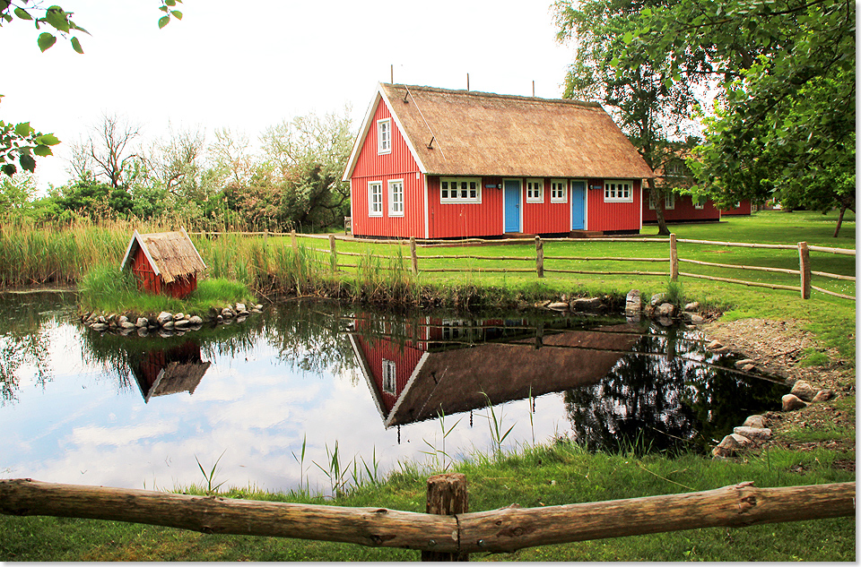 18415 PSW 10 Erster Blick auf ein Ferienhaus und den Teich