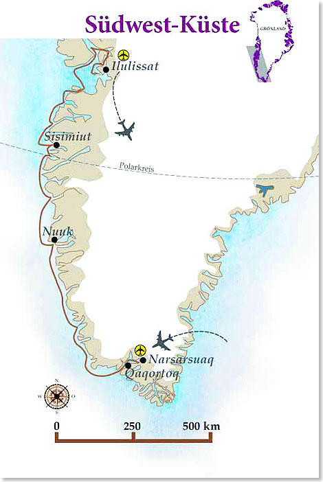 17608 Groenland Beispiel Routenkarte 2 Polar Kreuzfahrten