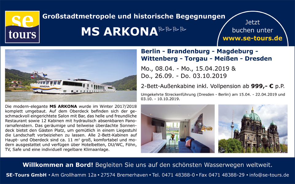 SE Tours Anzeige SeereisenMagazin 960x600 px ARKONA Berlin Dresden