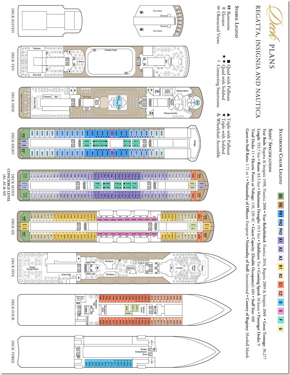 Decksplan: Oceania Cruises, Miami und Surberg