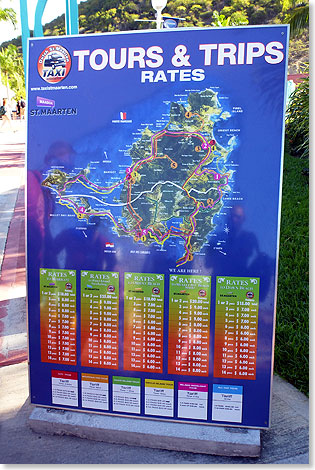St. Maarten: Taxipreisliste am Kreuzfahrtterminal