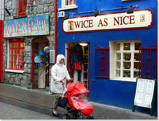 Auch im Regen lohnt sich ein Bummel durch das Latin Quarter in Galway.