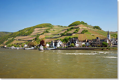 Der Weinort Assmannshausen ist auch berühmt für seine Lithium-Heilquellen