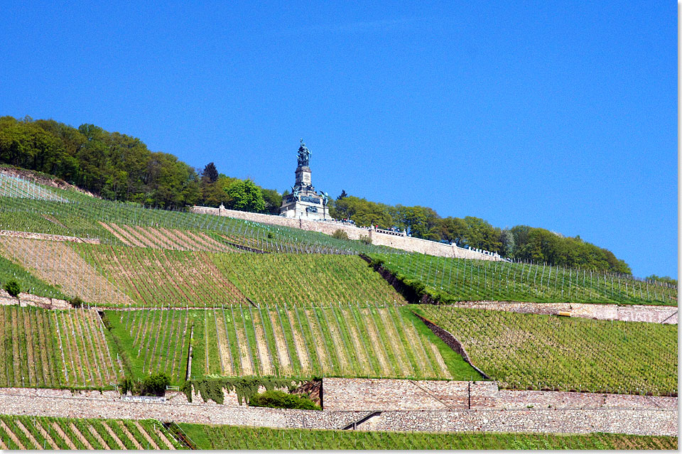 Das Niederwalddenkmal liegt am Rand des Landschaftsparks Niederwald oberhalb der 
	Stadt Rüdesheim am Rhein. Zu seinen Füßen befinden sich die Weinlagen des 
	Rüdesheimer Berges. Das Denkmal sollte der Einigung Deutschlands 1871 
	gedenken