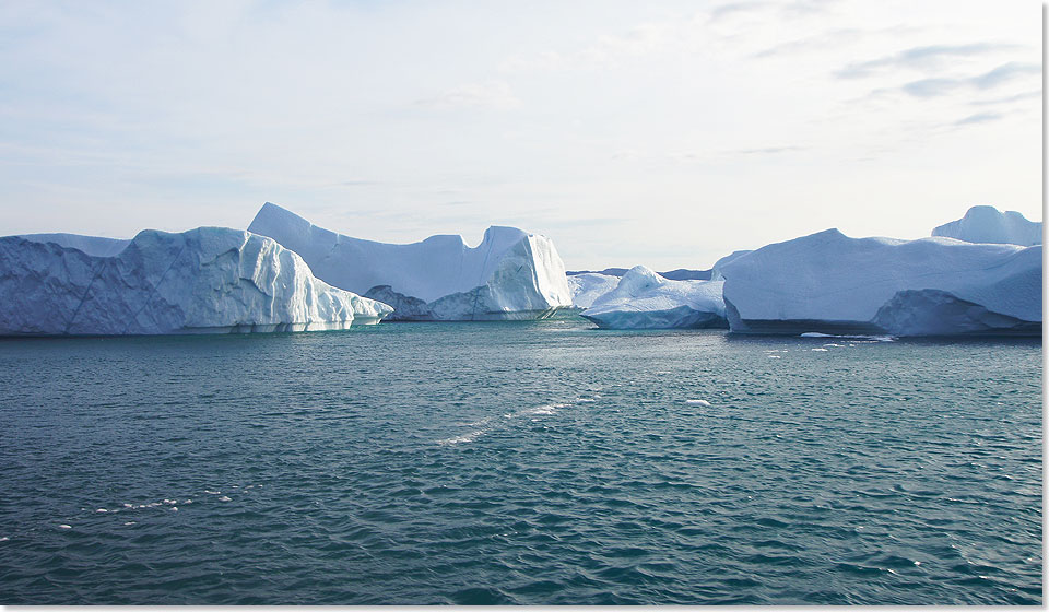  Hier – die Abbruchkante des Gletschers muss sehr nahe sein – drängen sich die Eisberge dicht an dicht.
