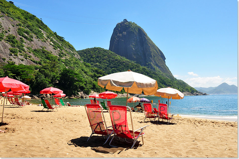 Ein letzter Blick auf den Stadtstrand Praia Vermelba am Ende der Copacabana, direkt unterhalb vom Zuckerhut.