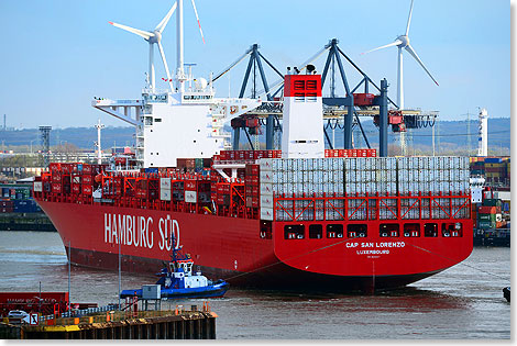 Foto: Hafen Hamburg Marketing Hasenpusch Das neue Containerschiff CAP SAN LORENZO der Reederei Hamburg Süd.