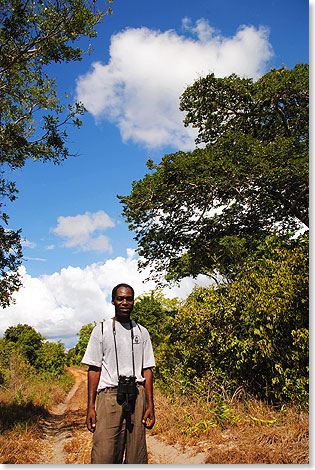 Der kenianische Wissenschaftler Alex Mwalimu empfngt uns am Eingang des Arabuko-Sokoke-Waldes. Das einzigartige Naturreservat ist nur einen Raubkatzensprung von der kenianischen Kste entfernt.