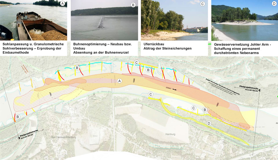 Das Projektgebiet befindet sich rund 35 Kilometer stlich von Wien und erstreckt sich von Stromkilometer 1887,5 bis 1884,5. 