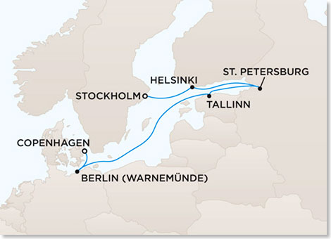 Reiseroute Von Stockholm nach Kopenhagen mit der MS SEVEN SEAS VOYAGER. 