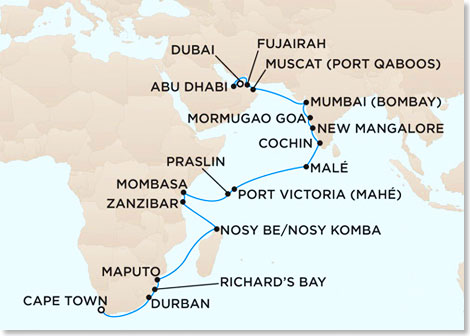Die Route Ihrer Reise Indian Ocean Odyssey. 