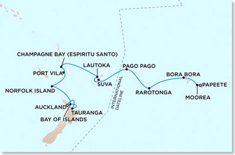 Die Route Ihrer Reise South Pacific Discovery mit der SEVEN SEAS MARINER.