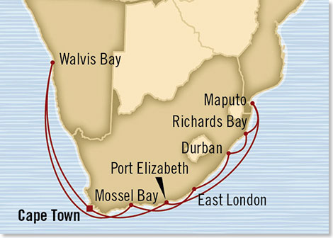 Die Route Ihrer Reise Weihnachten und Neujahr in Sdafrika und Namibia.