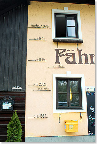 Ganz links an diesem Haus in Melk befindet sich die Hochwassermarke vom 4. Juni 2013. 