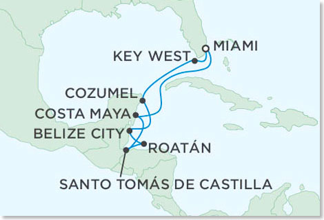 Reise-Route dieser Weihnachts-Kreuzfahrt mit der SEVEN SEAS NAVIGATOR.