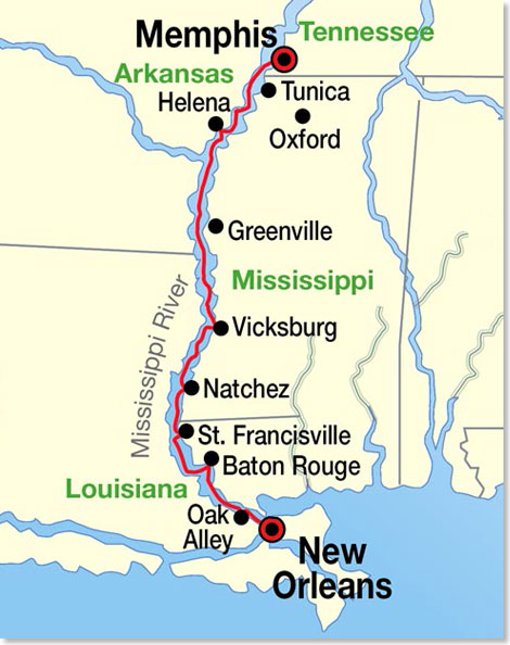Die Route Ihren Reisen „New Orleans – Memphis oder Memphis – New Orleans”.