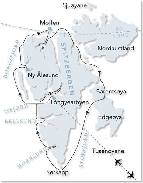 Die Route Ihrer Reise Im Land der Eisbren.