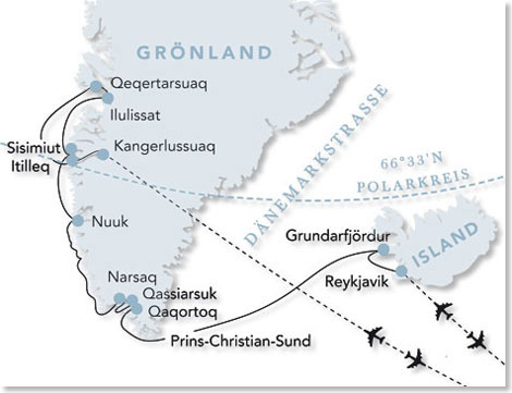 Die Route Ihrer Reise „Von Gletschern und Eisbergen”.  