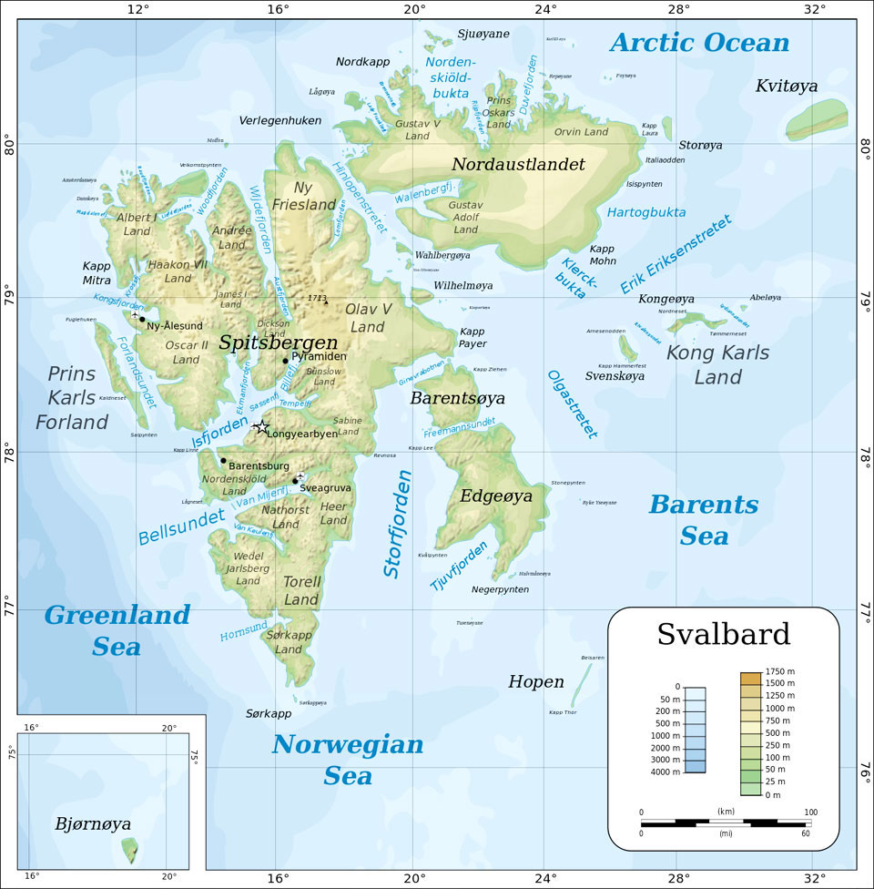 Topografische Karte von Spitzbergen