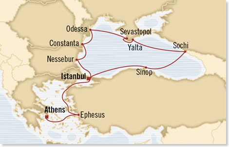 Die alte Routenfhrung der MS RIVIERA-Reise Black Sea Legends am 19. Juli ...