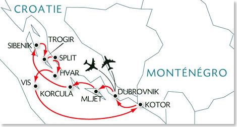 Zeichnung: CroisiEurope, Strasbourg Die Route Ihrer Reisen „Die Inselwelt Kroatiens und Montenegro”.