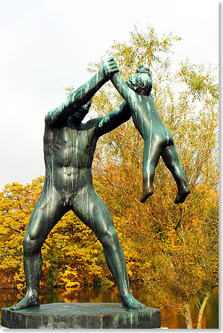 Lebensfreude: Vater und Kind im Vigelands-Park in Oslo.