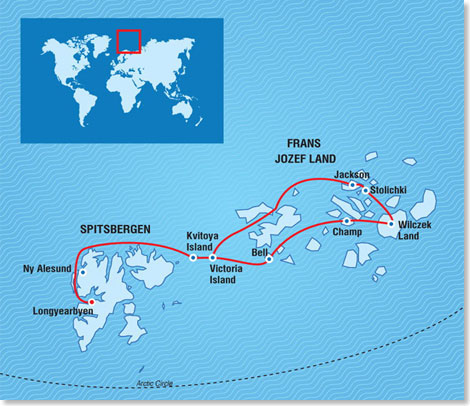 Die Routenkarte der SEA SPIRIT-Expedition vom 16. bis 28. Juli  2015.