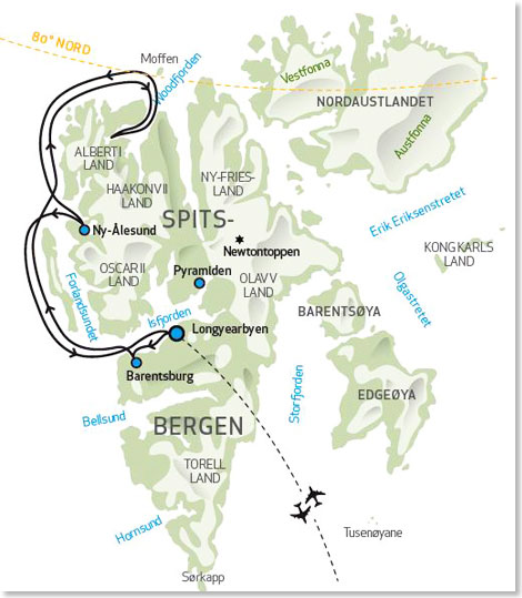 Die Route Ihrer Reise Spitzbergen & Eisbren  ein arktisches Abenteuer.