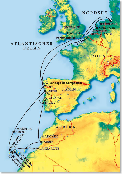 Die Route Ihrer Reise Die Sonne in Westeuropa und auf den Kanaren einfangen.