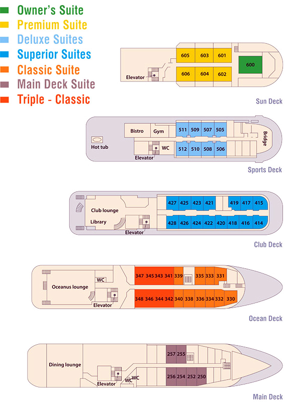 Der Decksplan der SEA SPIRIT