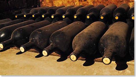 Gut gelagerte Weine alter Jahrgnge finden sich in den Kellern des Weinguts. 