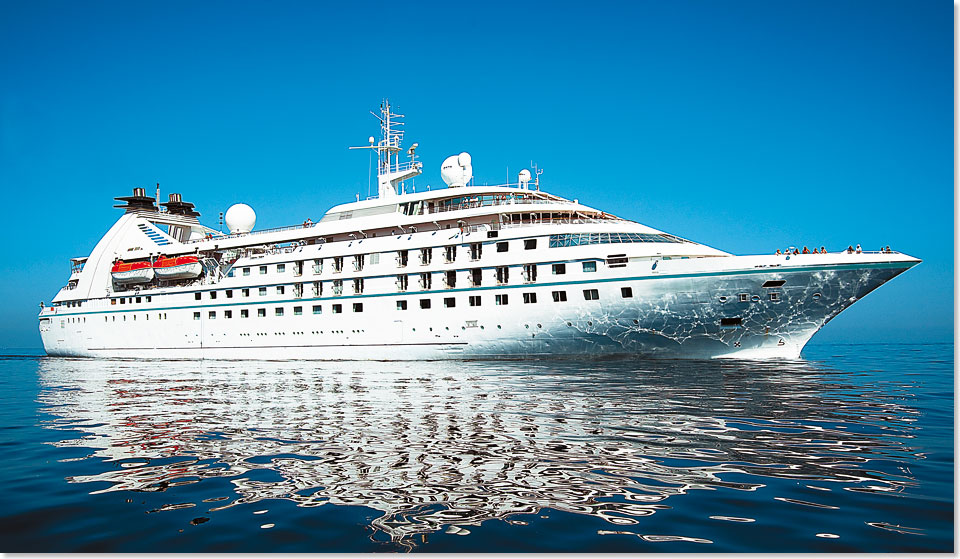 Die STAR PRIDE von Windstar Cruises ist 135 Meter lang, 20,5 Meter breit und hat 10.000 BRZ.