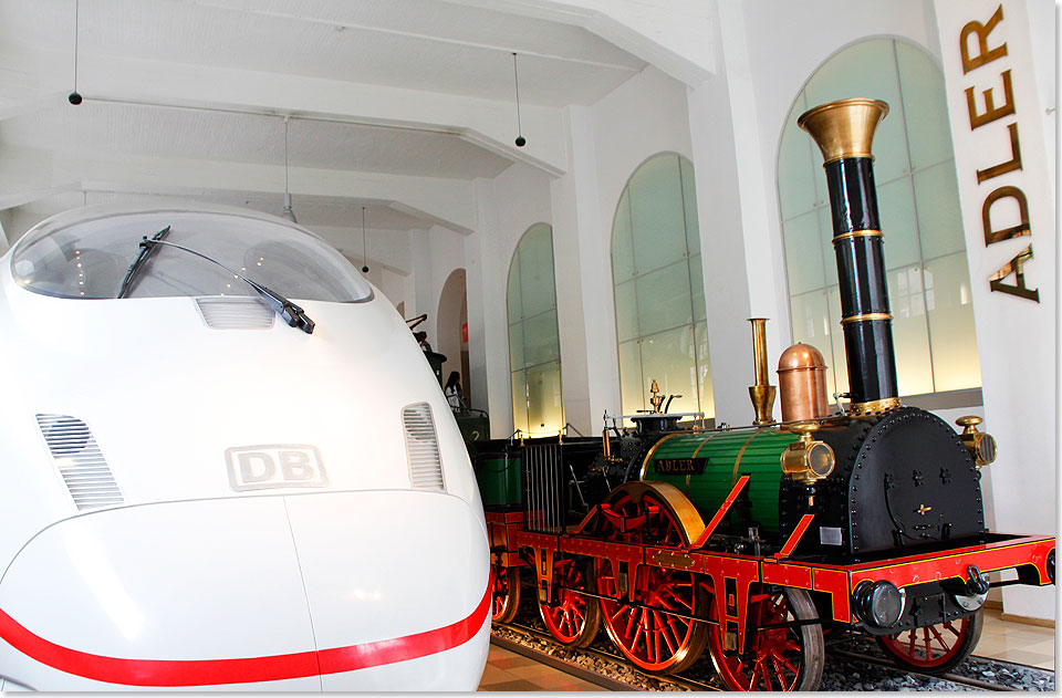 Die legendre Dampflok Adler, die heute (auer montags) im DB-Museum bzw. Verkehrsmuseum  in der Lessingstrae zu bewundern ist.