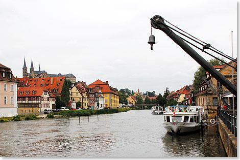 Die Anlegestelle der Ausflugsschiffe Am Kranen am linken Regnitzarm.