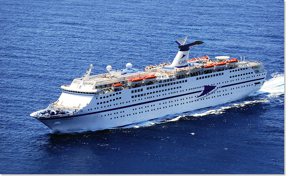 Die 1985 als HOLIDAY fr Carnival Cruise Line erbaute MAGELLAN des britischen Veranstalters Cruise & Maritime Voyages (CMV), zu dem auch TransOcean Kreuzfahrten gehrt, fhrt unter der Flagge der Bahamas und bietet auf insgesamt neun weitlufigen Passagierdecks Platz fr maximal 1.250 Gste.  