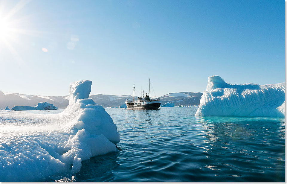 Die CAPE RACE zwischen kleinen Eisbergen vor Kullorsuaq in Grnland.
