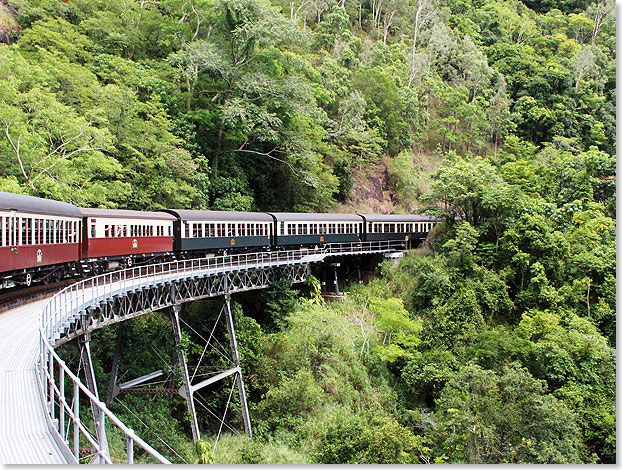 Cairns-Kuranda  Brckenfahrt ber eine Schlucht.