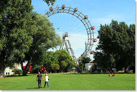 Das Riesenrad im Vergngungspark Prater.