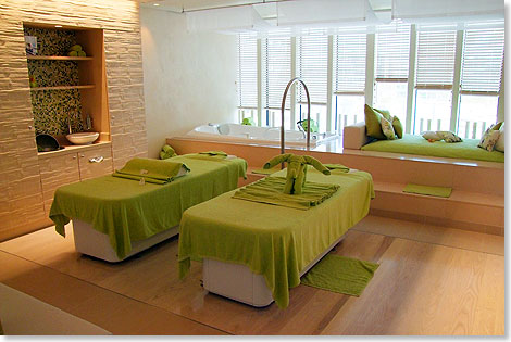 Ein Anwendungsraum fr Paare im Organic Spa.