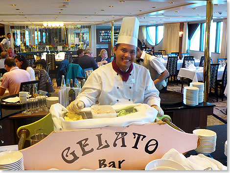 Ein Stck Italien auf dem Rhein: Die Gelato-Bar erfreut sich mittags im Restaurant groer Beliebtheit.